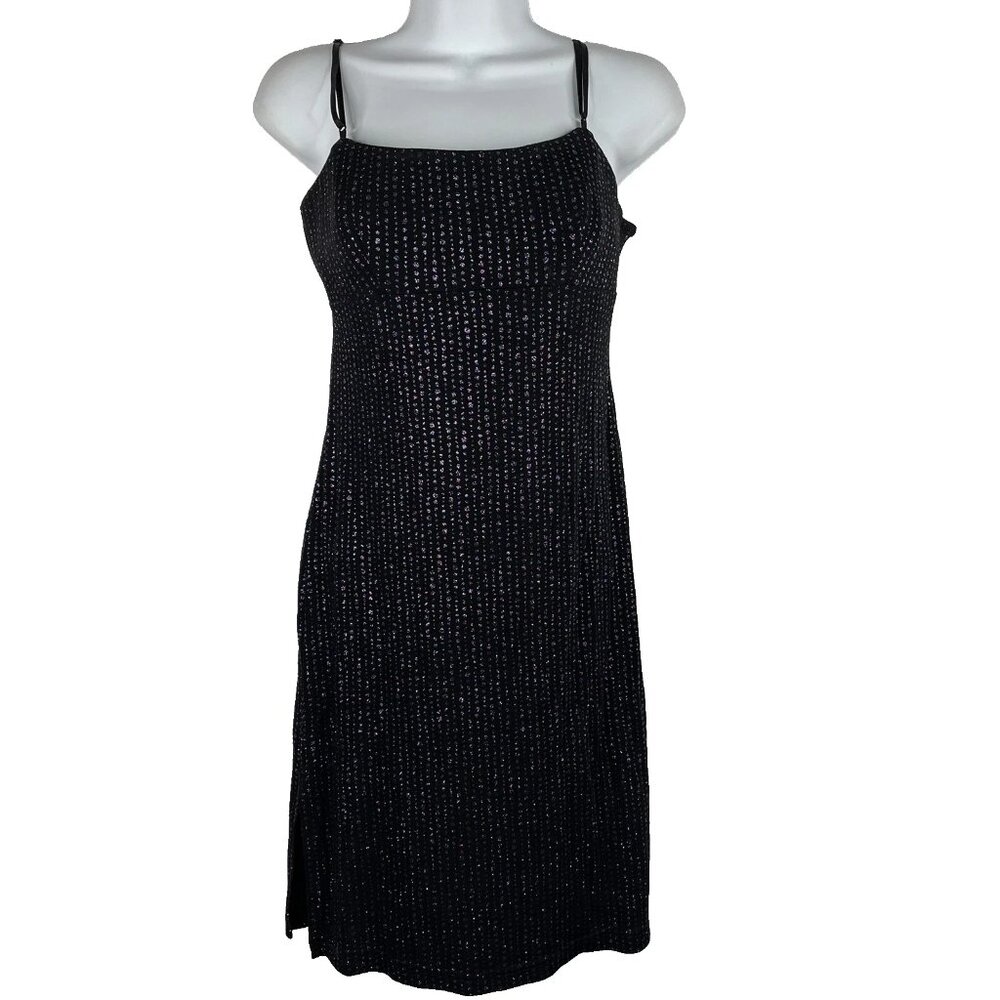 Vintage 80s/90s Next Up Black Blue Pink Glitter Polka Dot Slip Dress